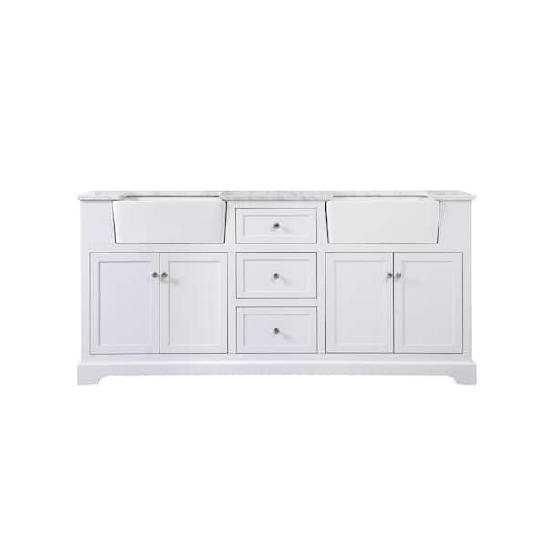Unbranded Timeless Home 72 in. W x 22 in. D x 34.75 in. H Double Bathroom Vanity Side Cabinet in White with White Marble Top