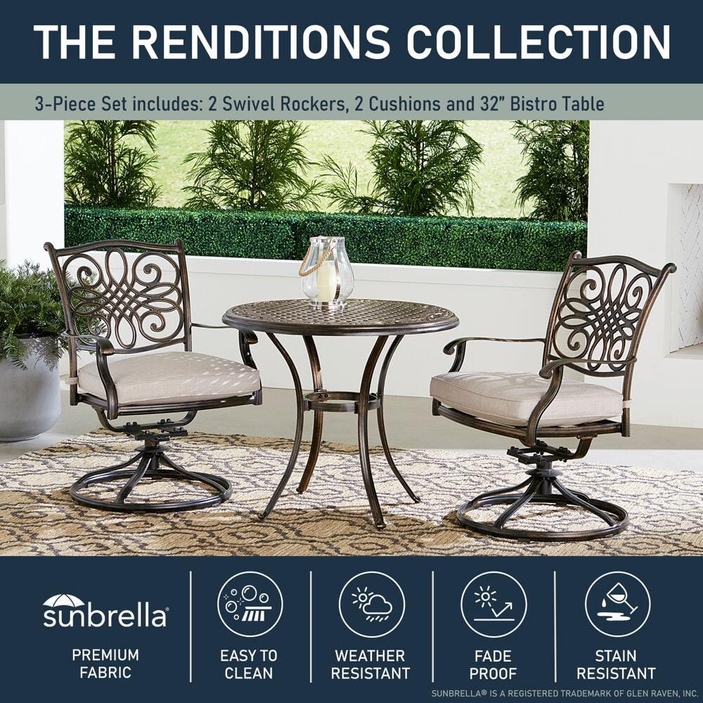 Bronze 3-Piece Patio Set with Swivel Rockers and Cast-Top Table