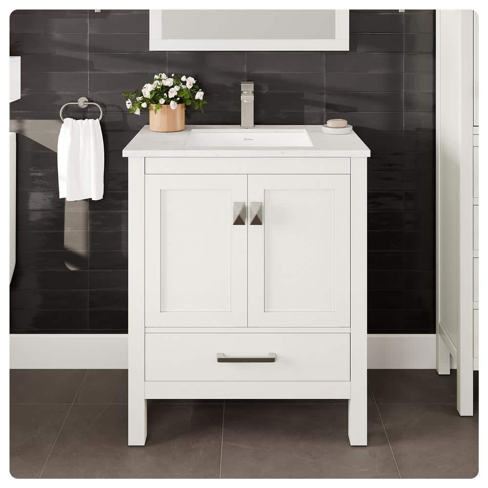 Eviva London 30  x 18  White Transitional Bathroom Vanity w/ White Carrara Top