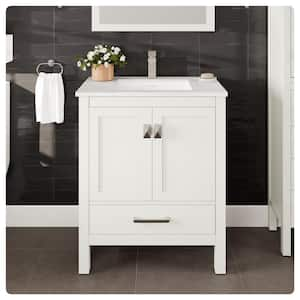 London 30 in. W x 18 in. D x 34 in. H Single Sink Freestanding Bath Vanity in White with White Carrara Quartz Top