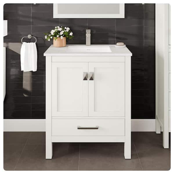 London 30 in. Single Sink White Bath Vanity with White Carrara Quartz Top (Assembled)