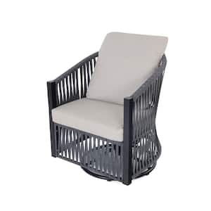 Patio Swivel Chair Gray Metal Outdoor Rocking Chair with CushionGuard Gray Cushion 1-Piece Chair