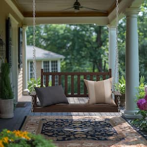 4 ft. Wood Patio Porch Swing Outdoor With Chains and Curved Bench, Carbonized