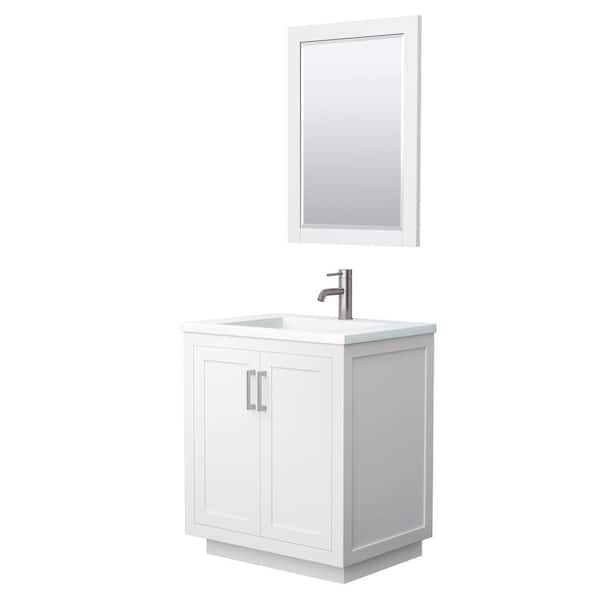 Wyndham Collection Miranda 30 in. W x 22 in. D x 34.25 in. H Single Sink Bath Vanity in White with Matte White Solid Surface Top and Mirror