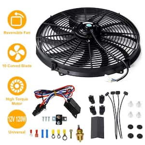 16 in. Universal Slim Fan in Black 10 Blades Car Thermostat Kit with Mounting Kit