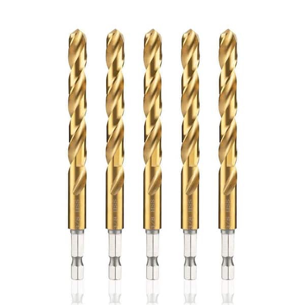 NVNOO 3/8 in. Titanium HSS Twist Hex Shank Drill Bit Set for Metal