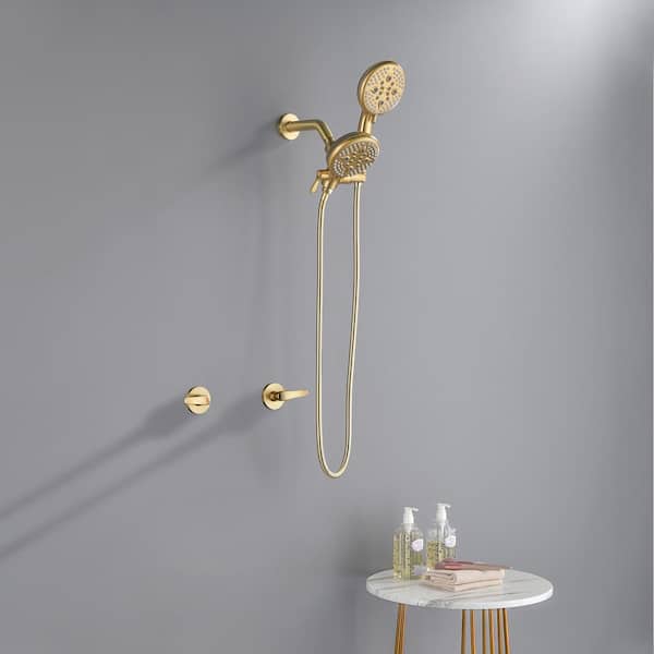 Double Handle 5-Spray Shower Faucet 1.8 GPM with Pressure Balance Anti Scald in. Brushed Gold