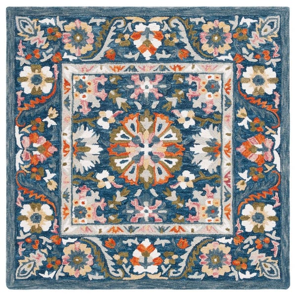 Aspen 5 ft. x 5 ft. Blue/Green Garden Border Square Area Rug