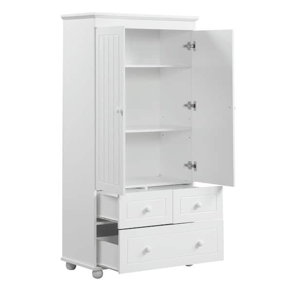 30.6 in. W x 15.8 in. D x 62.7 in. H White Linen Cabinet Tall Storage Cabinet with 3 Drawers for Bathroom/Office