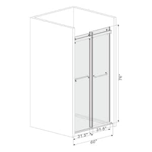 56 in. - 60 in. W x 76 in. H Double Sliding Frameless Shower Door in Brushed Gold Soft-Closing and 3/8 in. Clear Glass