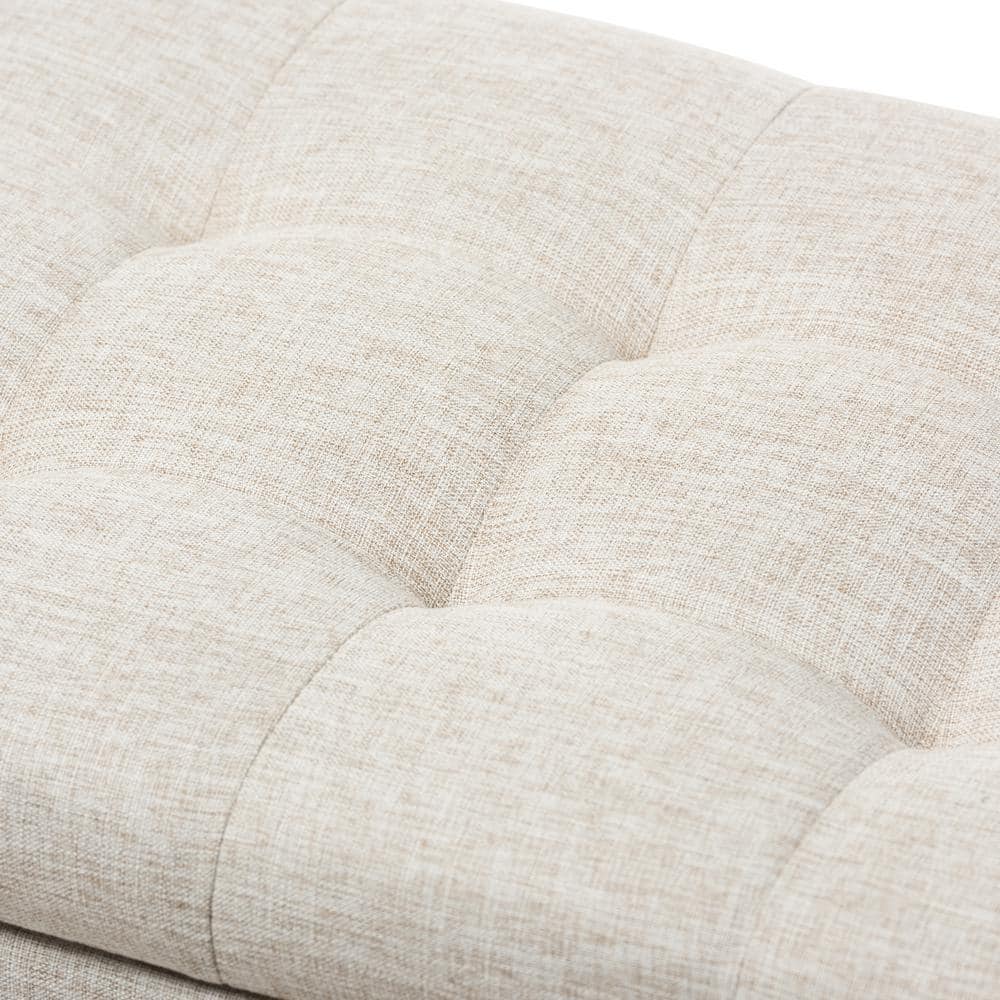 Beige Tufted Fabric Upholstered Storage Bench with Rubberwood Frame