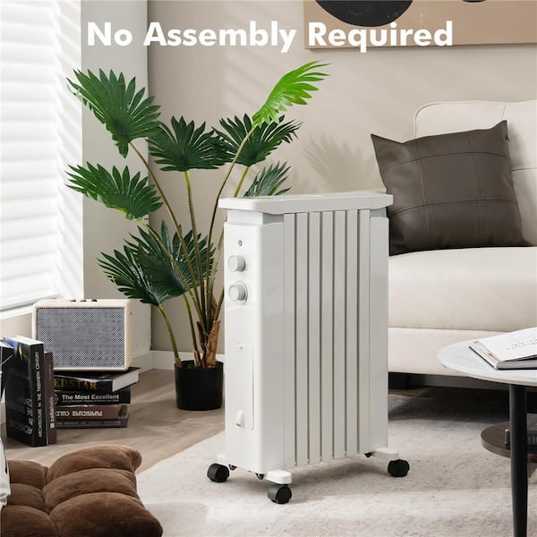 1500-Watt White Oil Filled Radiator Heater Electric Space Heater with Heat Settings