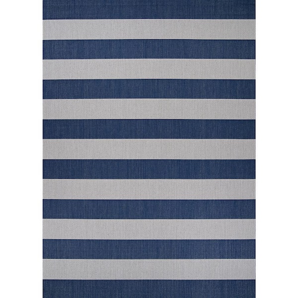 Couristan Afuera Yacht Club Midnight Blue-Ivory 5 ft. x 8 ft. Indoor/Outdoor Area Rug