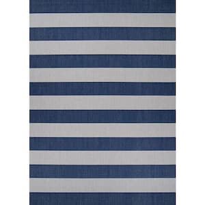 Afuera Yacht Club Midnight Blue-Ivory 7 ft. x 10 ft. Indoor/Outdoor Area Rug