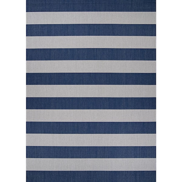 Afuera Yacht Club Midnight Blue-Ivory 7 ft. x 10 ft. Indoor/Outdoor Area Rug