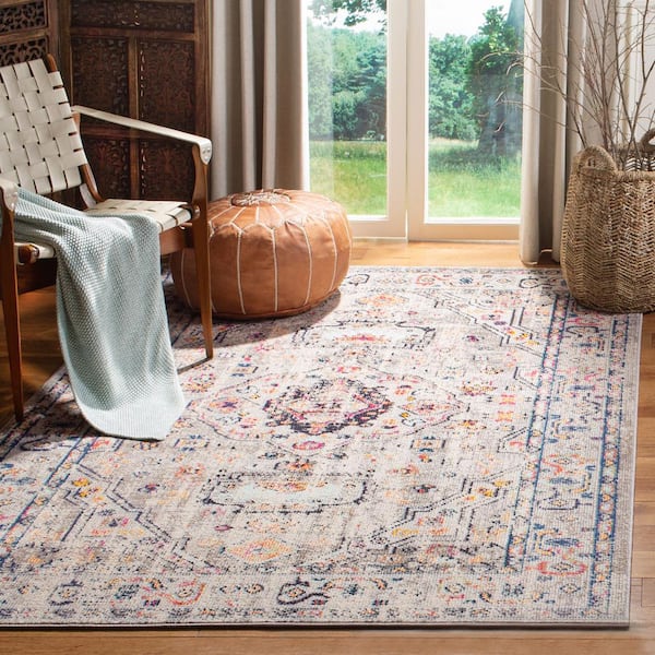 Madison Gray/Blue 5 ft. x 8 ft. Distressed Border Area Rug