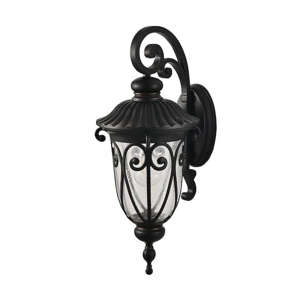 Outdoor Wall Lantern, Black Vintage Wall Sconce with Bubble Glass for Porch, Patio, and Entryway, Bulb Not Included
