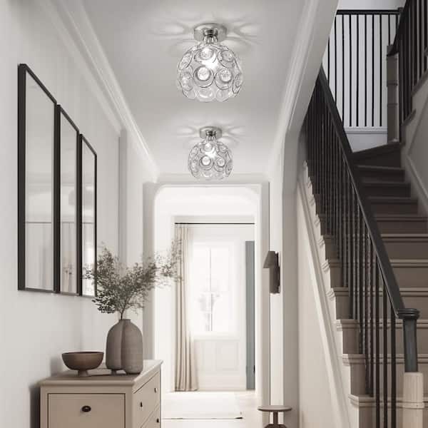 8 in 1-Light Chrome Crystal Semi Flush Mount Ceiling Light Fixture for Foyer, Entryway Kitchen Bedroom Dining Room