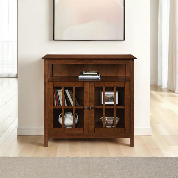 Big Sur 36 in. Dark Walnut Wood TV Stand Fits TVs Up to 40 in. with Storage Doors