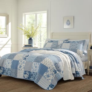 Laura Ashley Linley 3-Piece Yellow Floral Cotton King Quilt Set