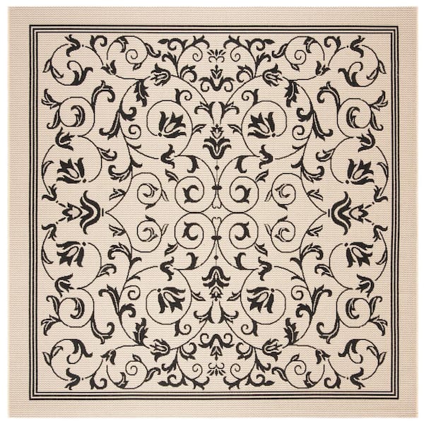 SAFAVIEH Courtyard Sand/Black 7 ft. x 7 ft. Square Border Indoor/Outdoor Patio  Area Rug