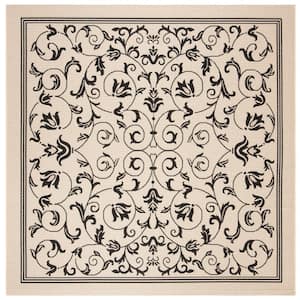 Courtyard Sand/Black 8 ft. x 8 ft. Square Border Indoor/Outdoor Patio  Area Rug