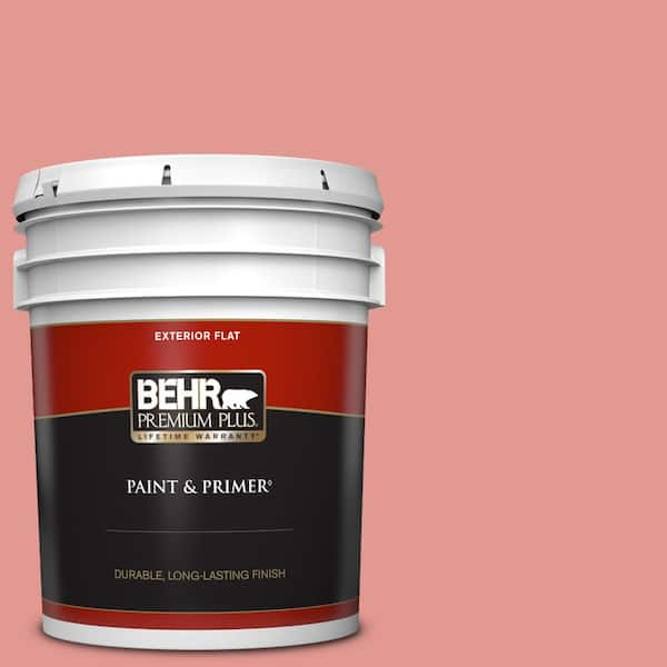 BEHR PREMIUM PLUS 5 gal. #160D-4 Strawberry Rose Flat Exterior Paint & Primer