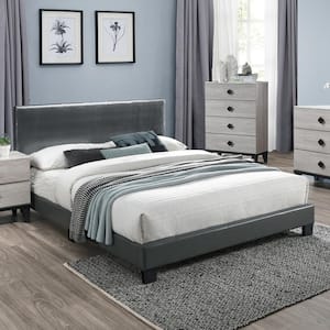 Faux Grey Leather Upholstered Full Size Bed