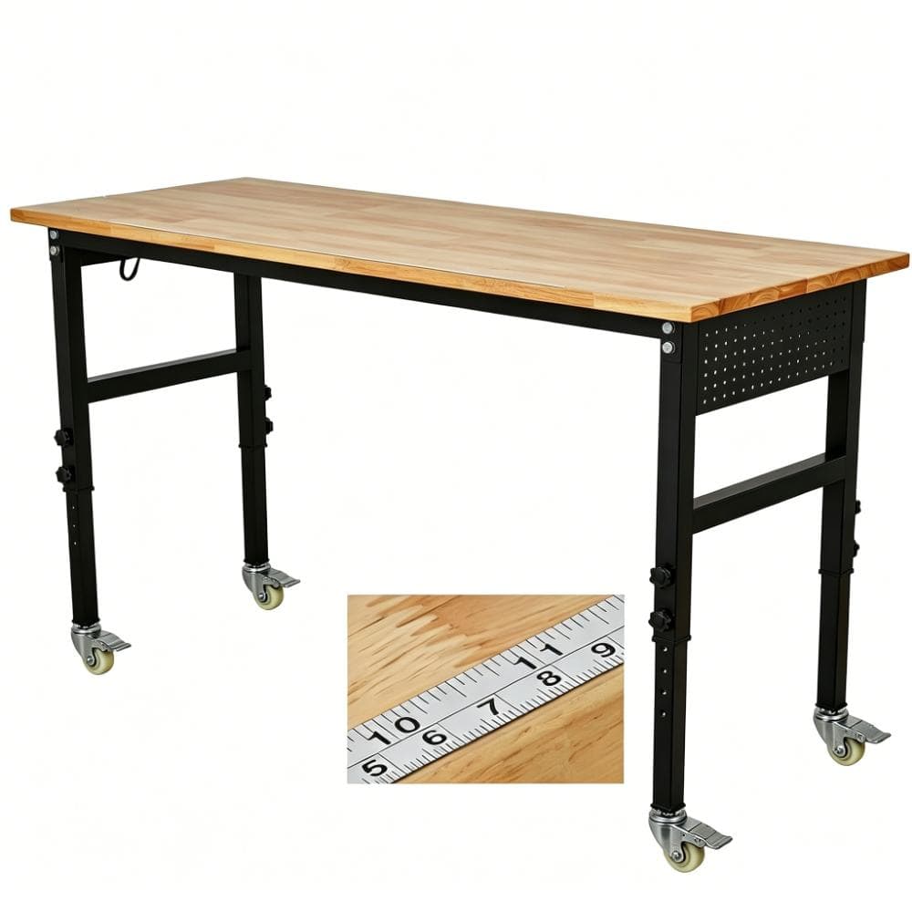 "70"" Adjustable Workbench with Power Outlet, 2000LBS Capacity Solid Rubber Wood Top & Thickened Steel Legs" price history on PriceWatchPro