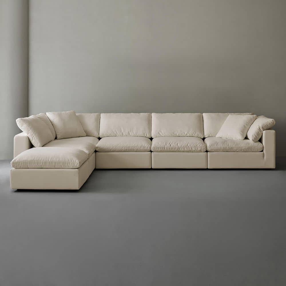 Modern 193 in. Wide Square Arm Linen Fabric L-Shaped Sectional Sofa Combination Sofa 5 Seats with Ottoman in Linen Beige price history on PriceWatchPro