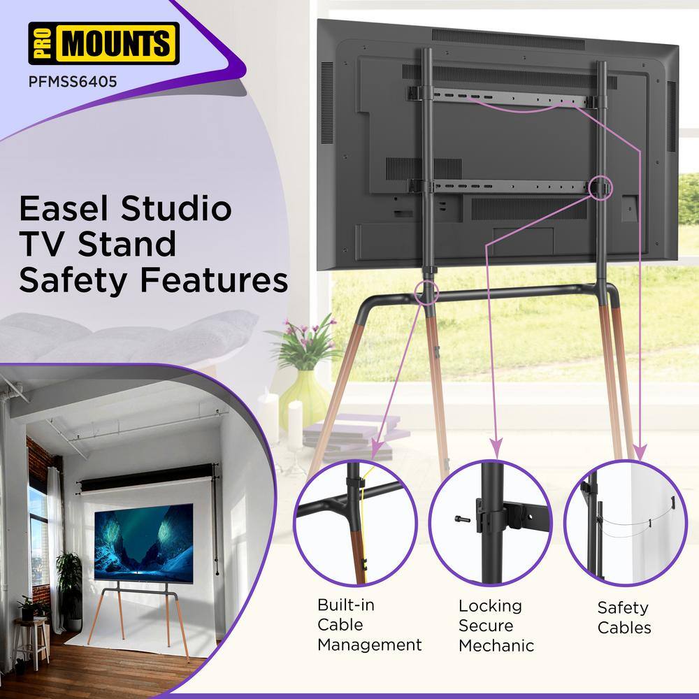 Black and Wood Easel TV Stand with Mount for 42"-84" TVs