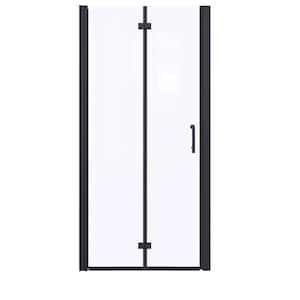 34 in. W x 72 in. H Bifold Semi-Frameless Shower Door in Matte Black Finish with Clear Glass