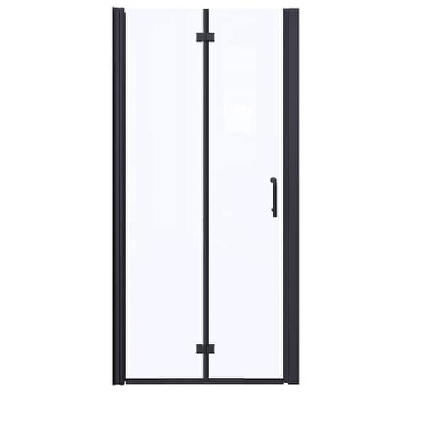 LORDEAR 34 in. W x 72 in. H Bifold Semi-Frameless Shower Door in Matte Black Finish with Clear Glass