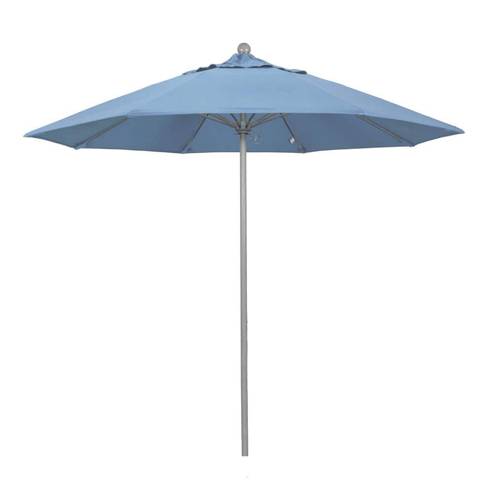 9 ft. Gray Woodgrain Aluminum Commercial Market Patio Umbrella Fiberglass Ribs and Push Lift in Air Blue Sunbrella price history on PriceWatchPro