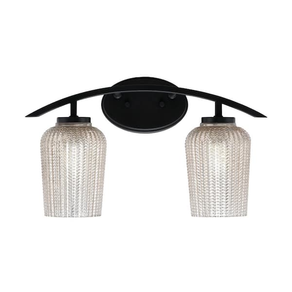 Unbranded Siena 18.25 in. 2-Light Vanity Light Matte Black with Silver Textured Glass Shades