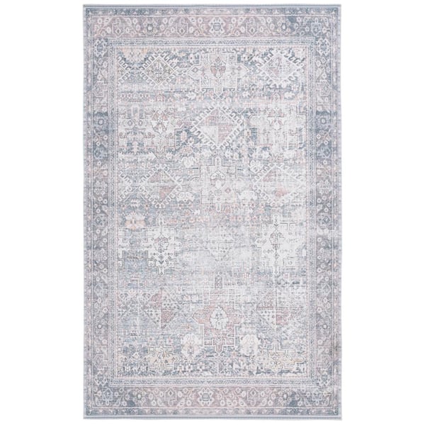 SAFAVIEH Arizona Dark Sage/Ivory 5 ft. x 8 ft. Distressed Border Ornate Machine Washable Area Rug