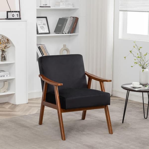 Black 26.37 in. Velvet Upholstered Accent Chair, Arm Chair with Flared Arm