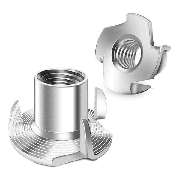 1/4 in. - 20 304-Stainless Steel T-Nuts for Woodworking, Furniture and Climbing Holds, 4-Jaw Tee Nuts (100-Pack)
