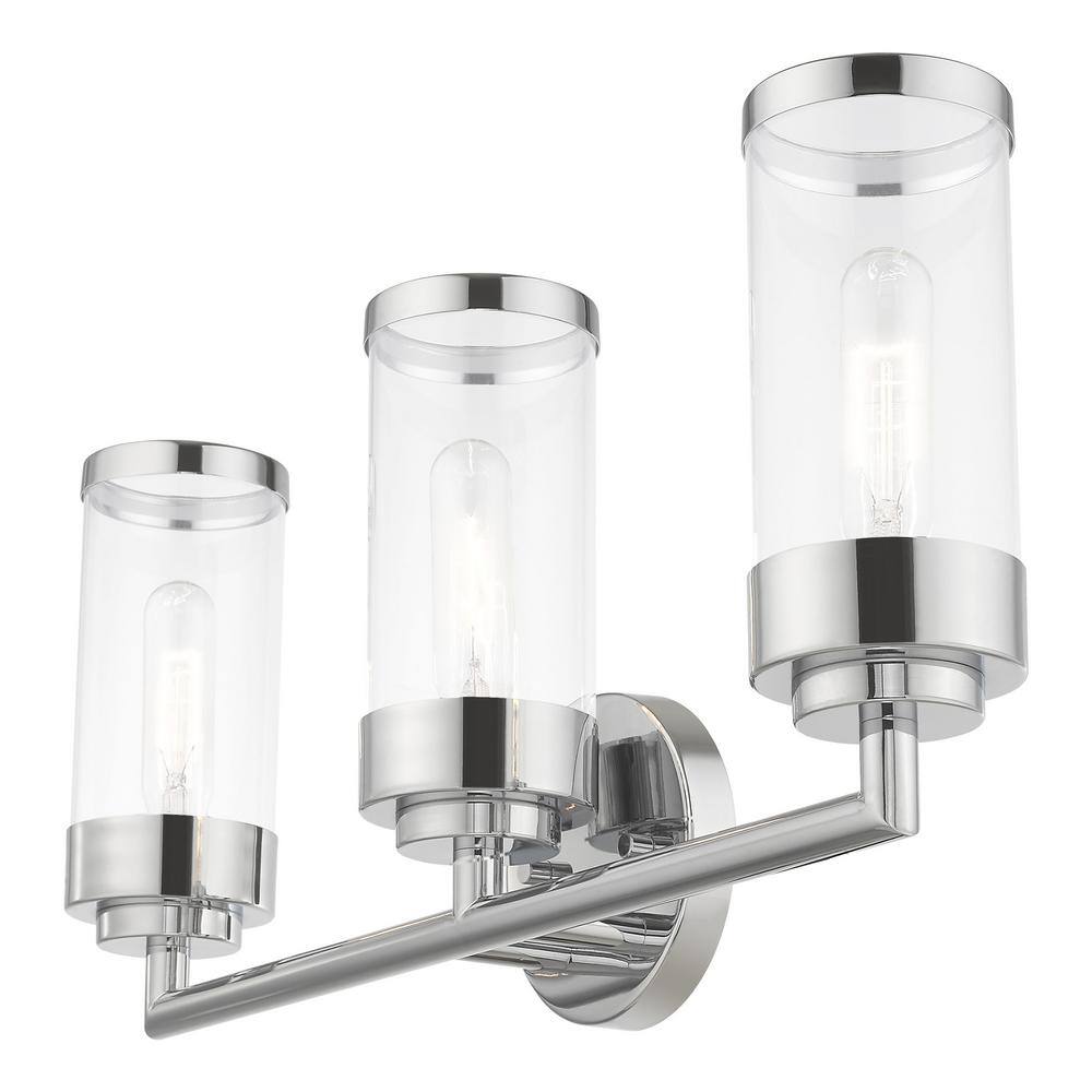 Hillcrest Polished Chrome 3-Light Vanity with Clear Glass Shades
