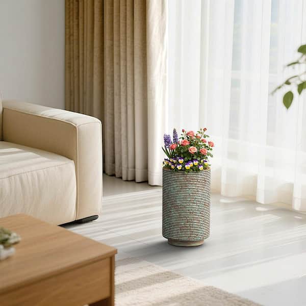 16 in. H Large Teal(Upgraded Interior) Concrete Round Cylindrical Planter/Pot with Drainage Holes for Indoor and Outdoor
