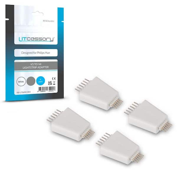 LITCESSORY V3 to V4 Lightstrip Adapter for Philips Hue Lightstrip Plus (4-Pack, White)