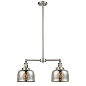 Bell 2-Light Brushed Satin Nickel Shaded Pendant Light with Silver Plated Mercury Glass Shade