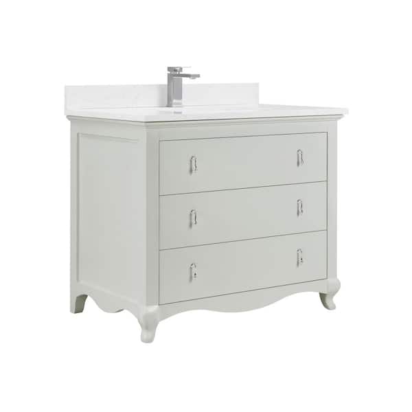 WS2512-42-SS 42 in. Single Sink Sink Vanity Silver Strand Bath Vanity with White 1 in. Artificial Stone Top.