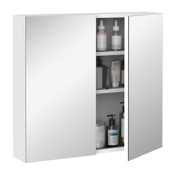 HOMCOM White 21.63 in. H Storage Cabinet with Mirrored