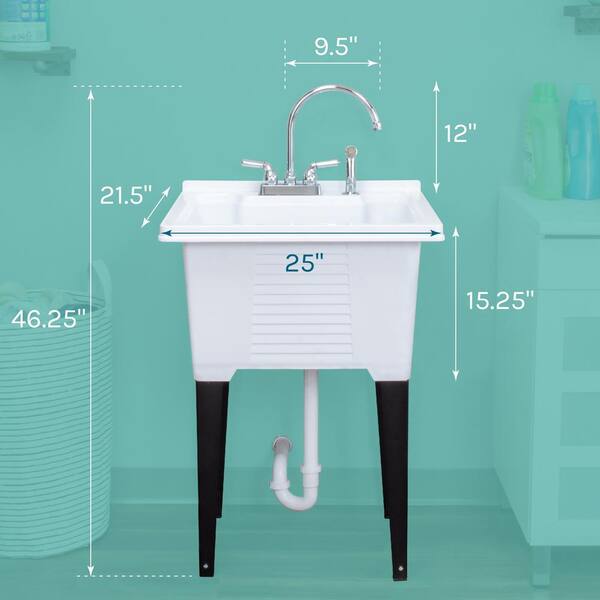 TEHILA 25 in. x 21.5 in. ABS Plastic Freestanding Utility Sink in 