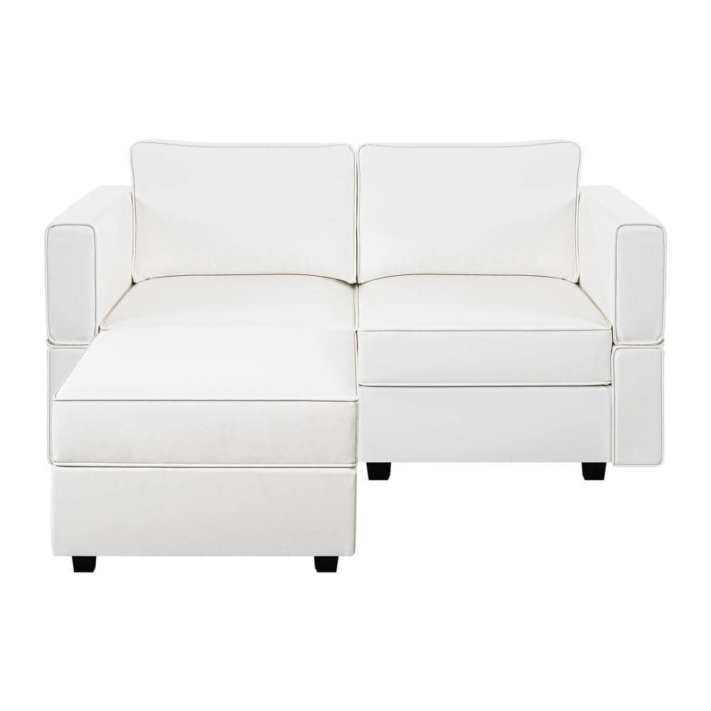 HOMESTOCK 61.02 in. W Faux Leather Loveseat with Ottoman, Streamlined ...