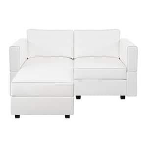 61.02 in. W Faux Leather Loveseat with Ottoman, Streamlined Comfort for Your Sectional Sofa in White