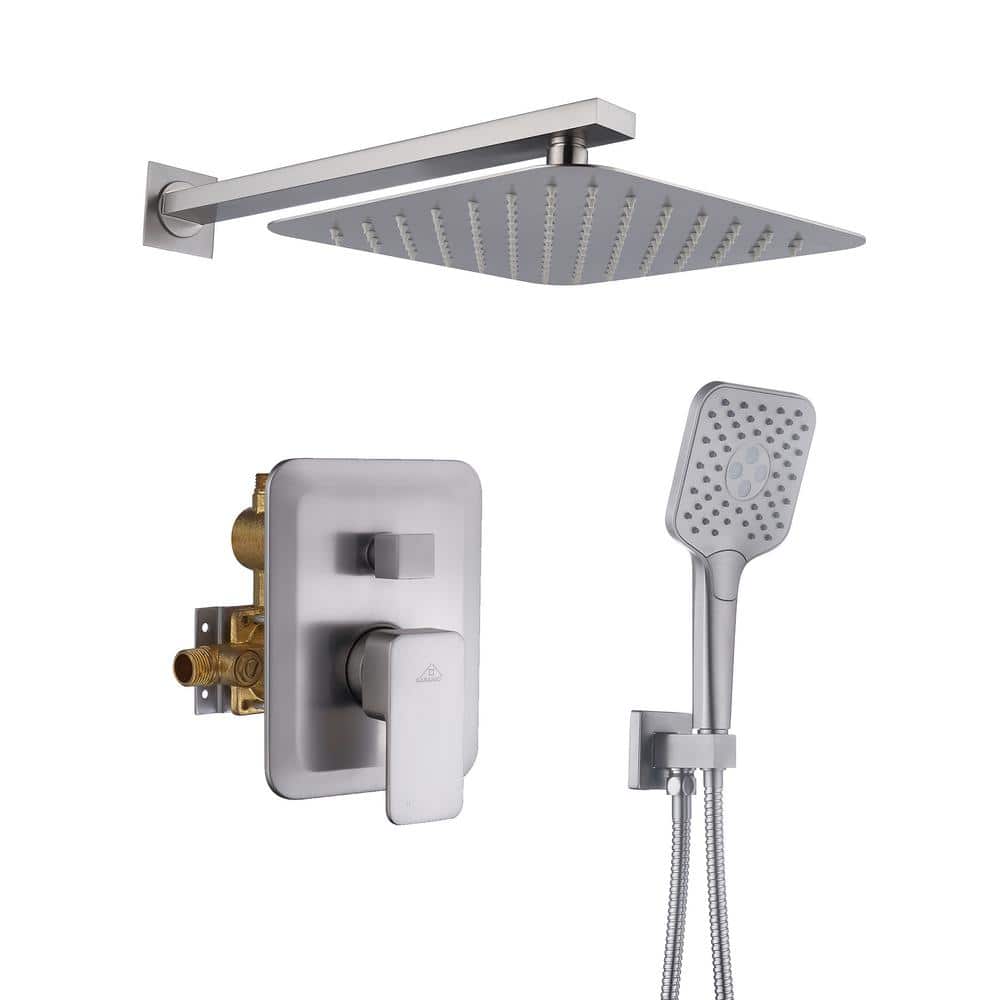 Brushed Nickel Dual Square Rain Shower Head with Handheld