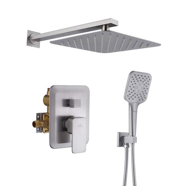 CASAINC 3-Spray Patterns 9.8 in. Wall Mount Dual Shower Heads in Spot Resist Brushed Nickel