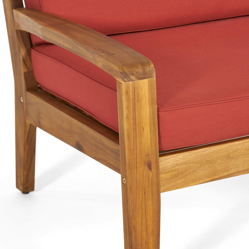 Teak Brown 6-Piece Outdoor Sectional Sofa Set with Red Cushions